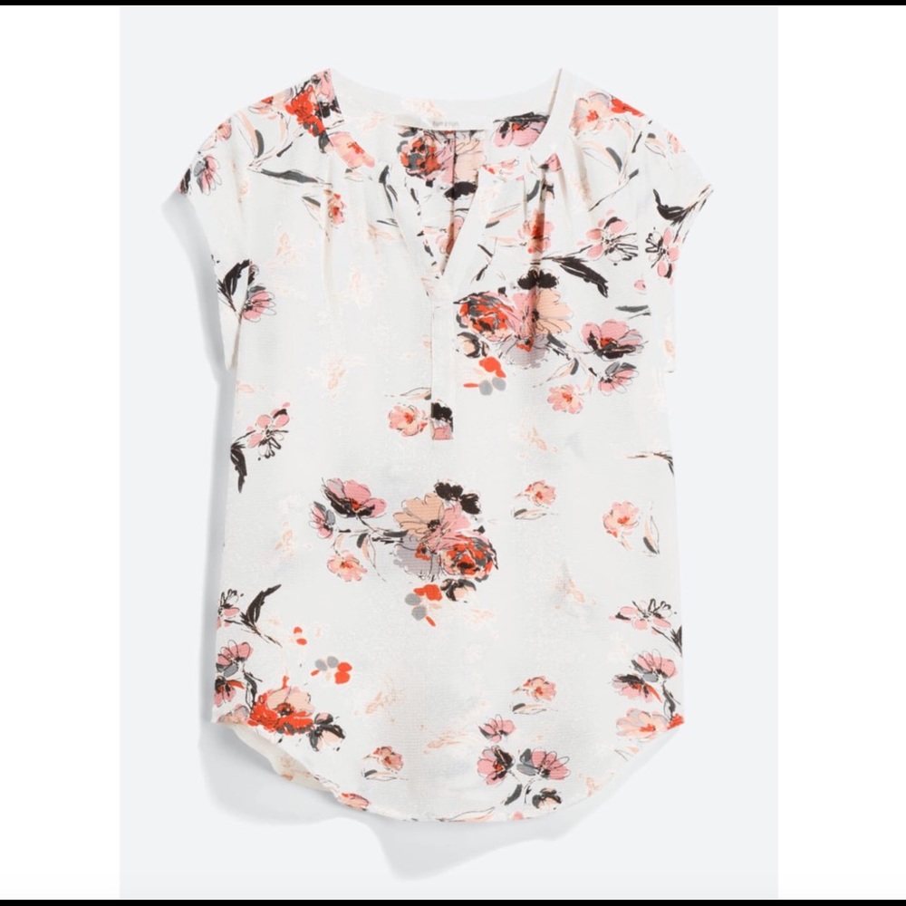 XS Fun2Fun White Floral Walden Split Neck Blouse